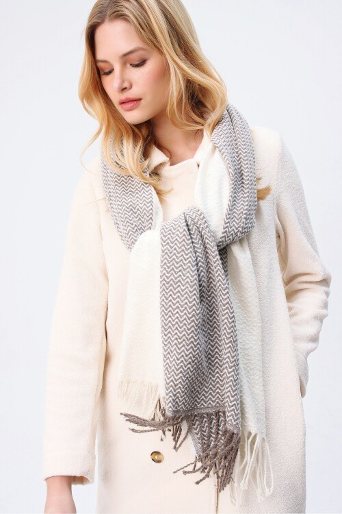 Bej Çizgili Kalın Şal