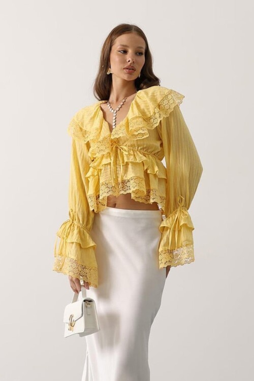 Dantelli Fırfırlı Bohem Bluz