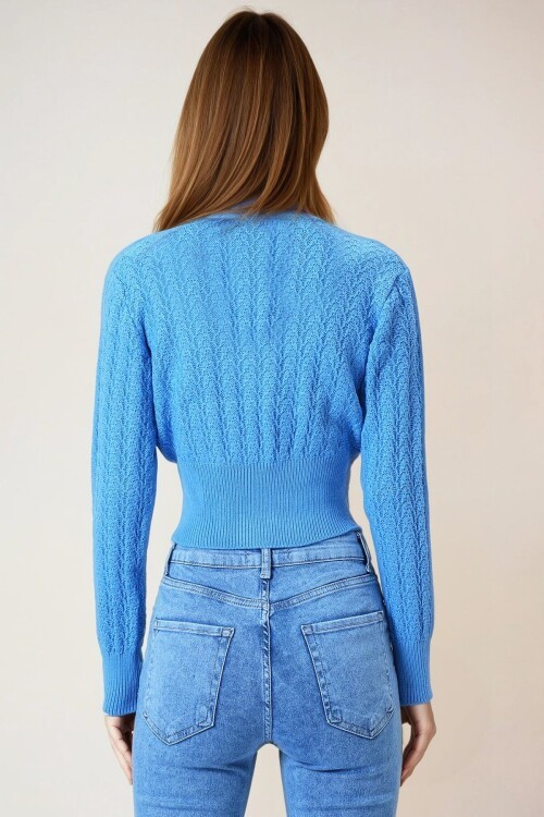 Desenli Bisiklet Yaka Uzun Kollu Triko Kazak