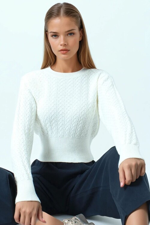 Desenli Bisiklet Yaka Uzun Kollu Triko Kazak