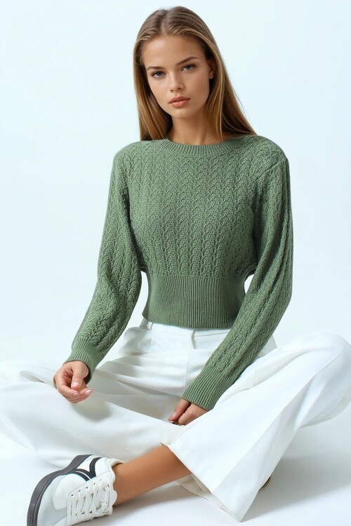 Desenli Bisiklet Yaka Uzun Kollu Triko Kazak