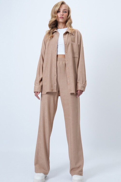 Dokulu Tek Cepli Gömlekve Pantolon Takım