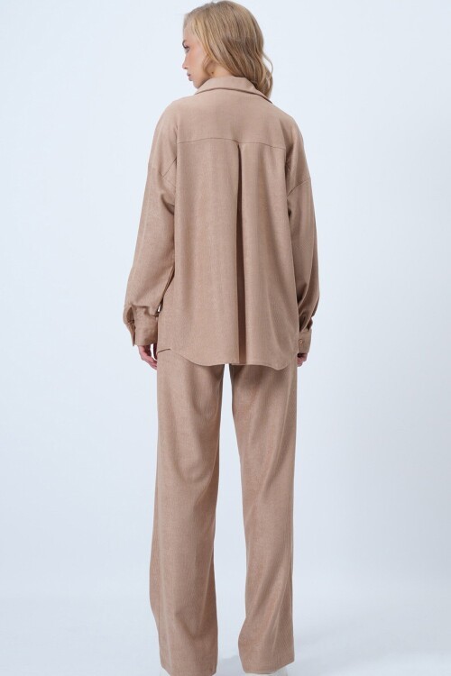 Dokulu Tek Cepli Gömlekve Pantolon Takım