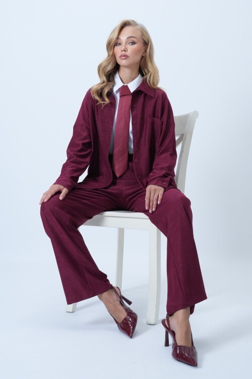 Dokulu Tek Cepli Gömlekve Pantolon Takım