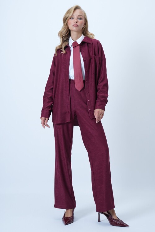 Dokulu Tek Cepli Gömlekve Pantolon Takım