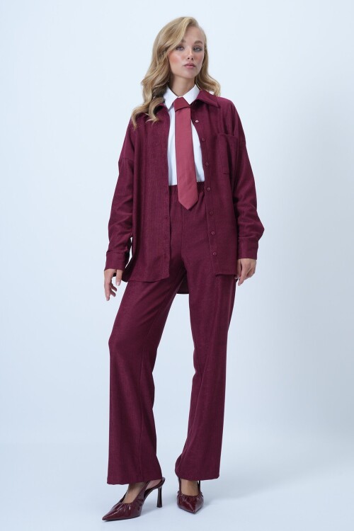 Dokulu Tek Cepli Gömlekve Pantolon Takım