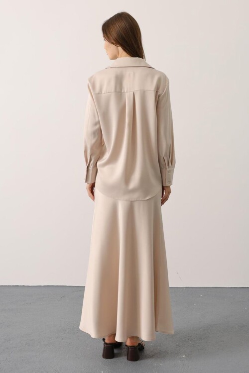 Düz Kesim Saten Uzun Etek