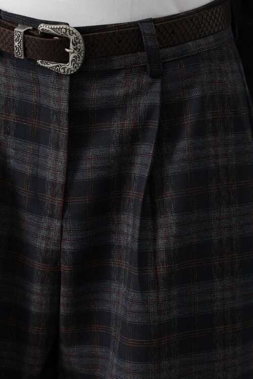 Ekose Desenli Kemerli Palazzo Pantolon