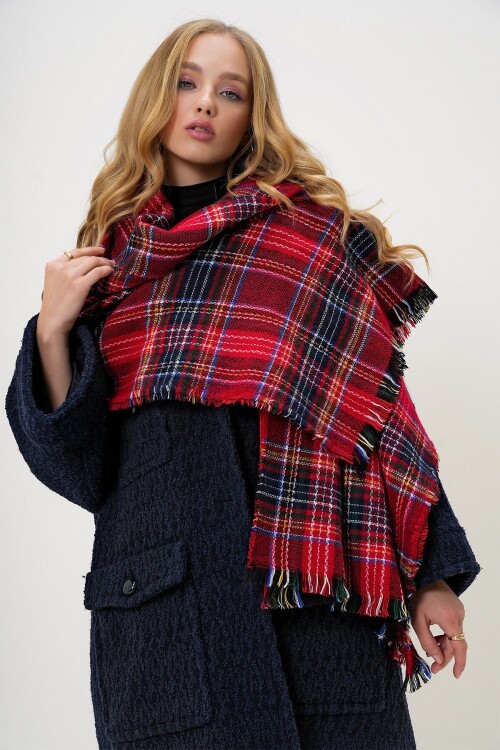 Kırmızı Ekose Desenli Şal