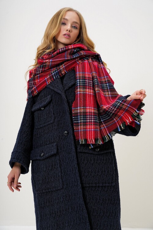 Kırmızı Ekose Desenli Şal