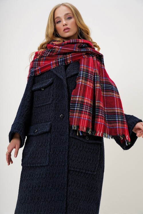 Kırmızı Ekose Desenli Şal