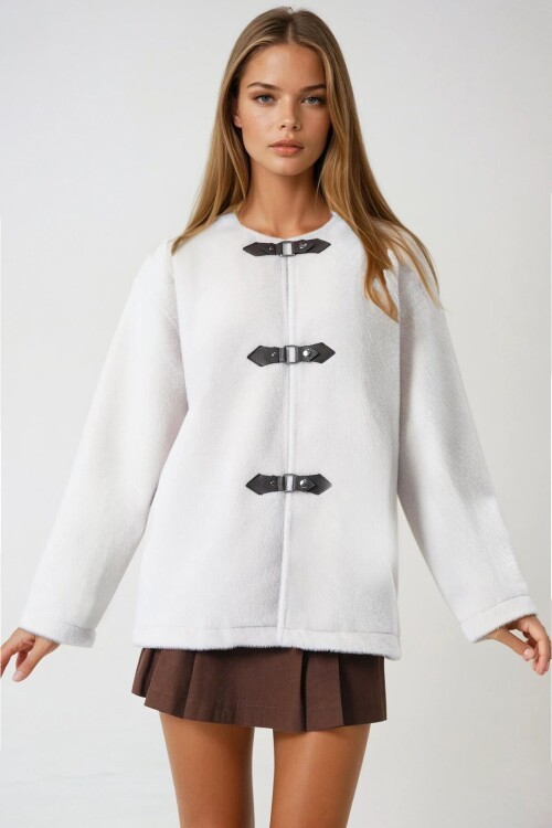 Ekru Çıtçıt Kapamalı Astarlı Püsküllü Ceket