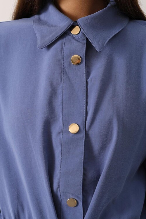 Gold Düğme Detaylı Gömlek Bluz Ve Palazzo Pantolon Takım