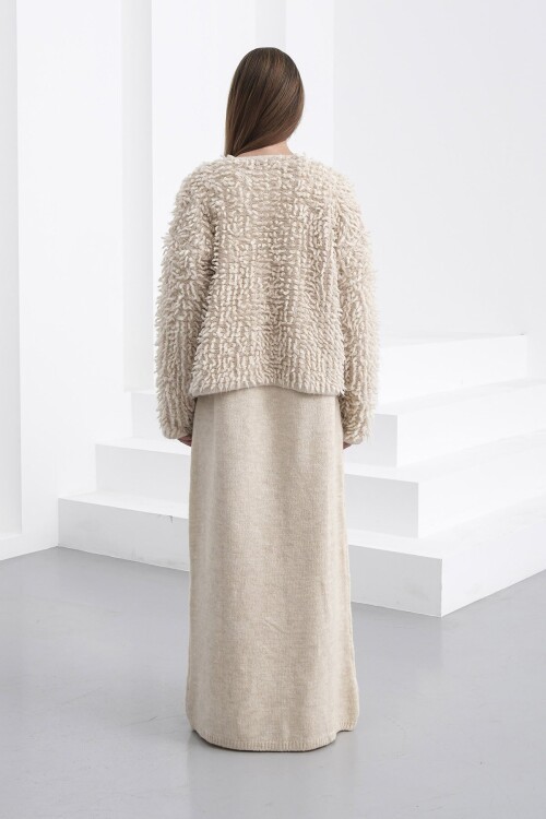 Gold Düğmeli Shaggy Hırka