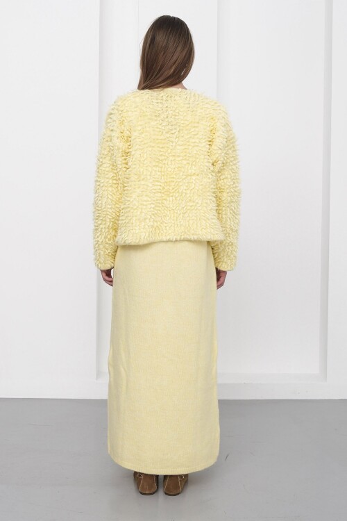 Gold Düğmeli Shaggy Hırka