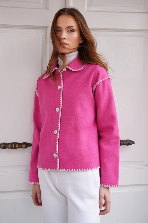 Gömlek Yaka Düğme Kapamalı Kontrast Uzun Kollu Hırka