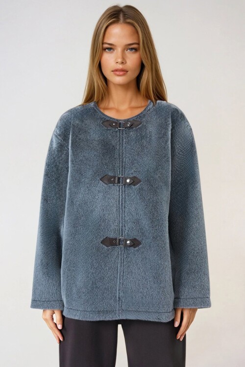 Gri Çıtçıt Kapamalı Astarlı Püsküllü Ceket