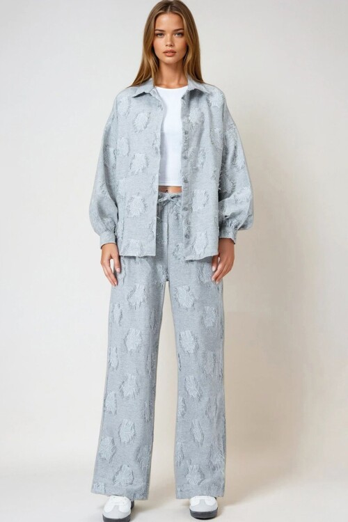 Püsküllü Oversize Gömlek Ve Beli Lastikli Pantolon Dokuma İkili Takım