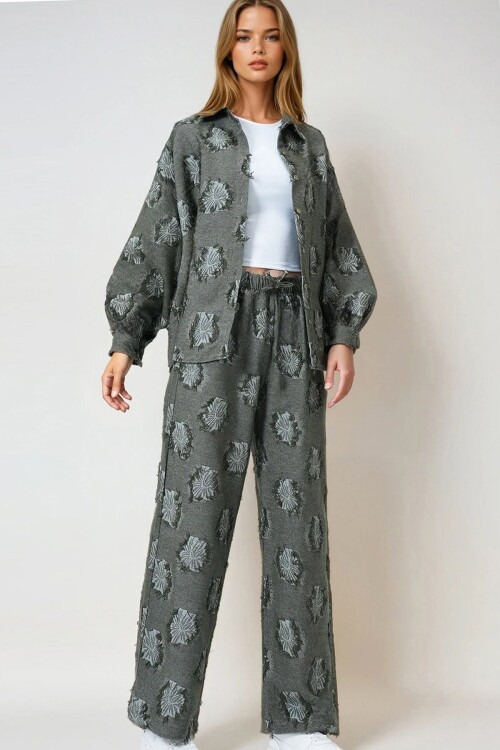 Püsküllü Oversize Gömlek Ve Beli Lastikli Pantolon Dokuma İkili Takım