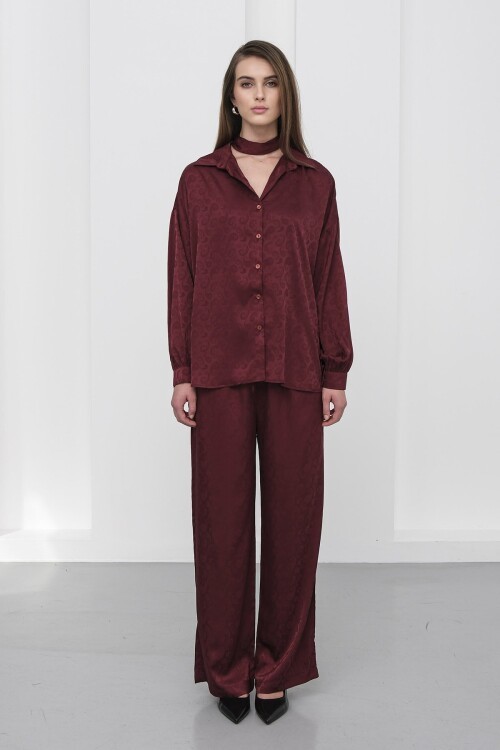 Jakar Desen Saten Gömlek Ve Pantolon Takım