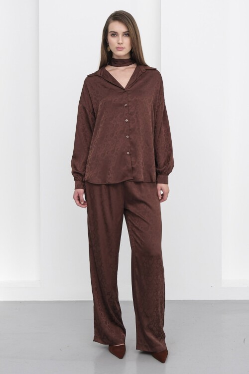 Jakar Desen Saten Gömlek Ve Pantolon Takım