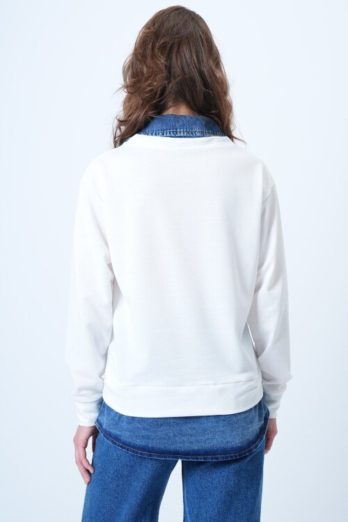 Jean Gömlek Graneli Önü Nakışlı Sweatshirt