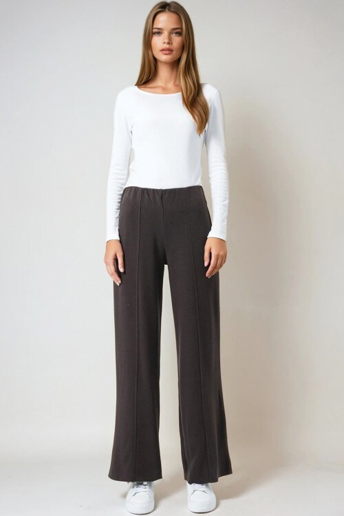 Kahverengi Beli lastikli Cepsiz Palazzo Pantolon