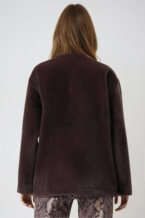 Kahverengi Çıtçıt Kapamalı Astarlı Püsküllü Ceket