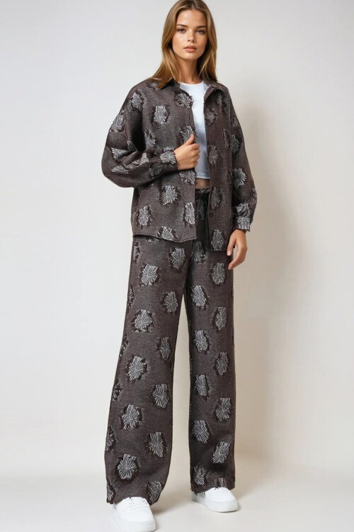 Püsküllü Oversize Gömlek Ve Beli Lastikli Pantolon Dokuma İkili Takım