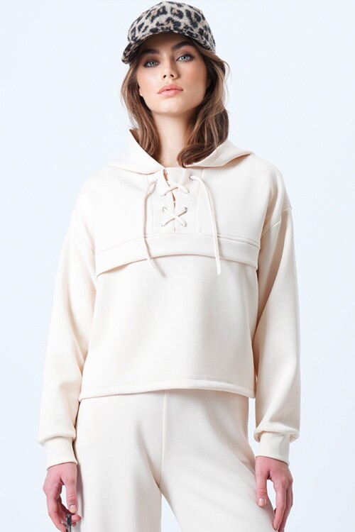 Kapüşonlu Kuş Gözlü Sweat Ve Palazo Pantolon Modal Takım