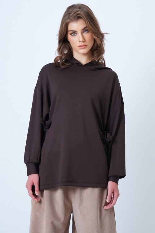 Kapüsonlu Yandan Bağlamalı Modal Oversize Sweatshirt
