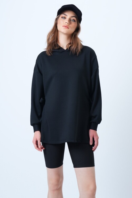 Kapüsonlu Yandan Bağlamalı Modal Oversize Sweatshirt