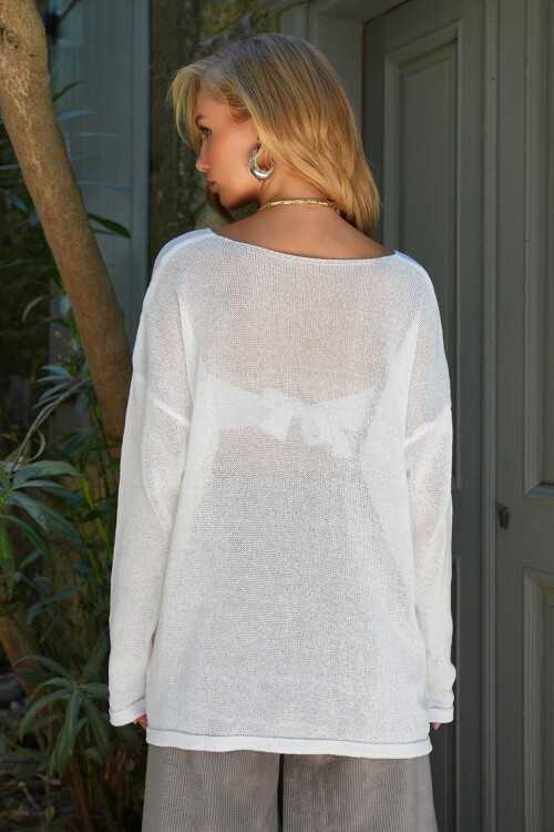 Kayık Yaka İnce Örme Kazak