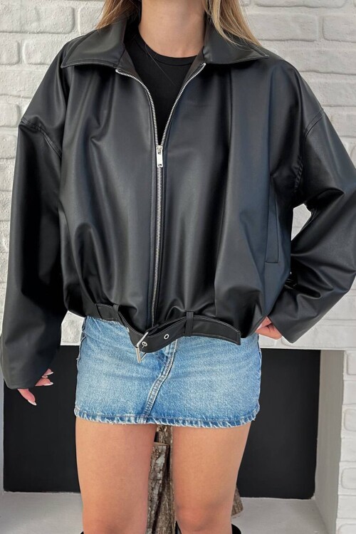 Kemer Detaylı Fermuar Kapamalı Bomber Ceket