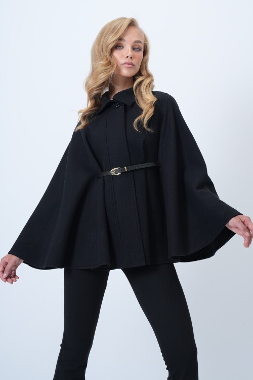 Kemer Detaylı Kaşe Pelerin Kaban