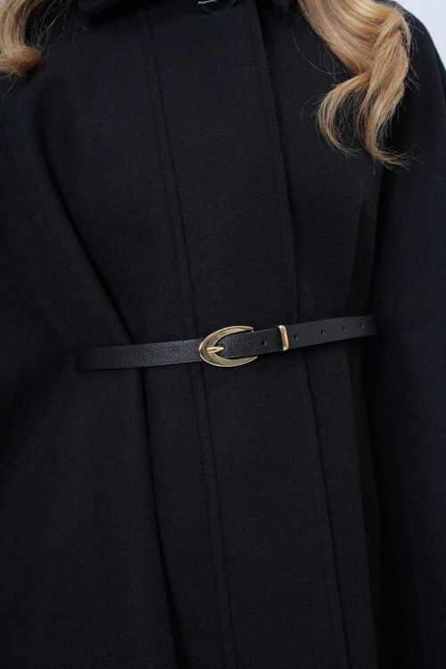 Kemer Detaylı Kaşe Pelerin Kaban