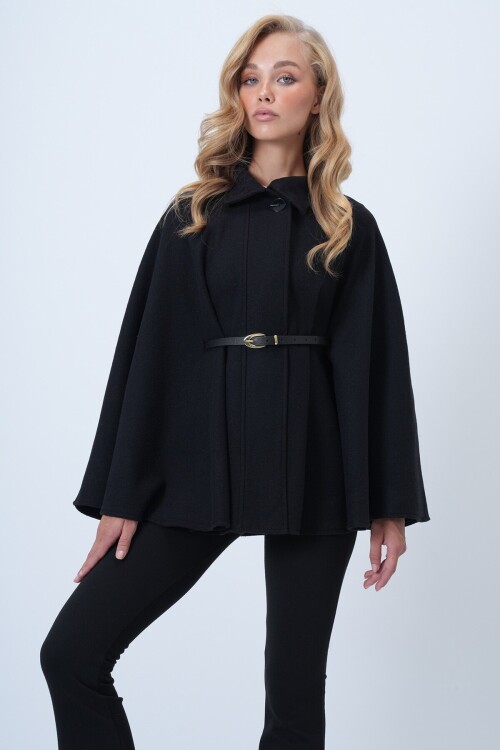 Kemer Detaylı Kaşe Pelerin Kaban