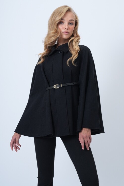 Kemer Detaylı Kaşe Pelerin Kaban