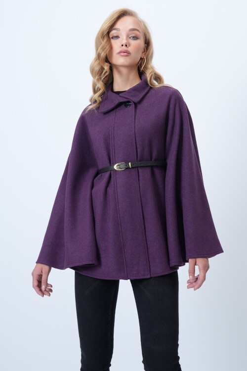 Kemer Detaylı Kaşe Pelerin Kaban