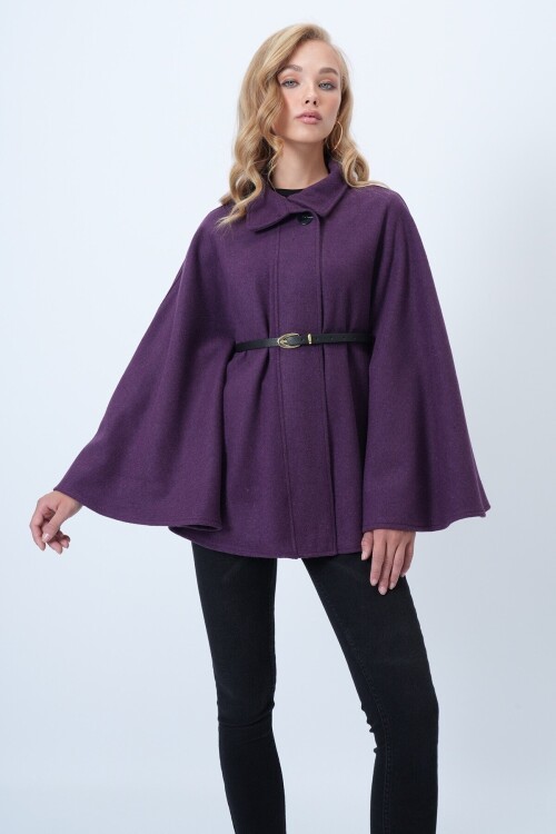 Kemer Detaylı Kaşe Pelerin Kaban