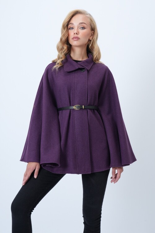 Kemer Detaylı Kaşe Pelerin Kaban