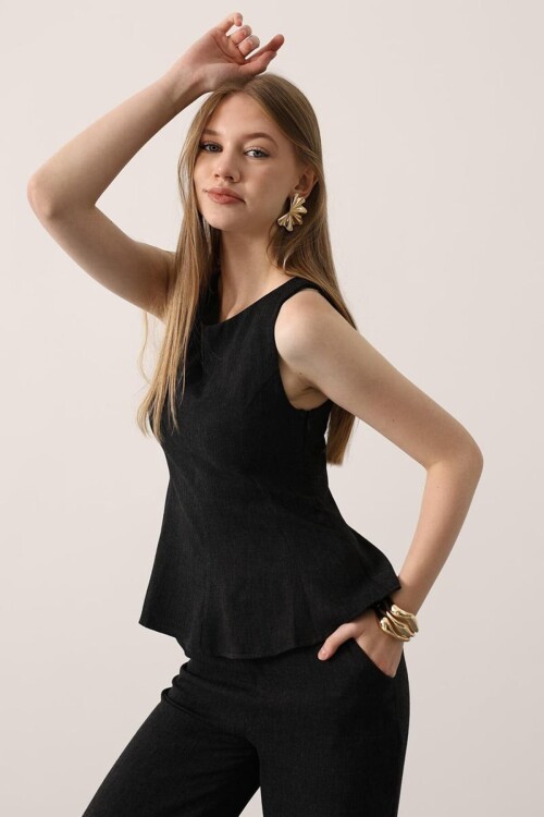 Sıfır Kol Yandan Fermuarlı Bluz Ve Palazzo Pantolon