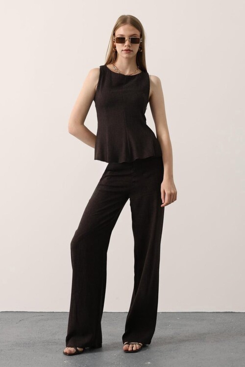 Sıfır Kol Yandan Fermuarlı Bluz Ve Palazzo Pantolon