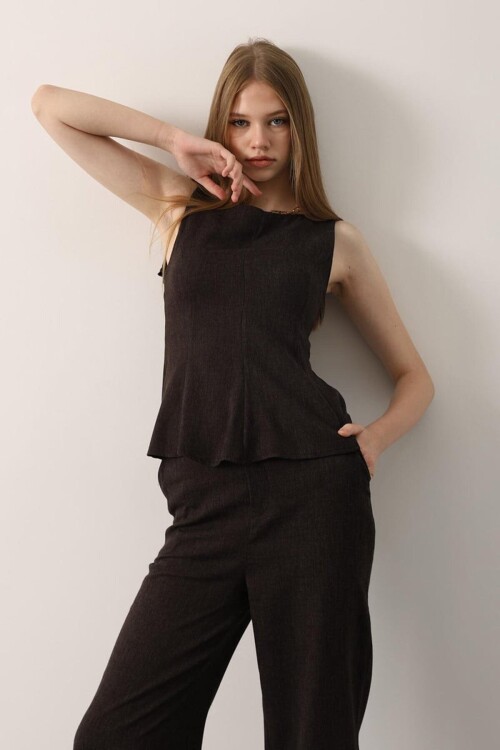 Sıfır Kol Yandan Fermuarlı Bluz Ve Palazzo Pantolon