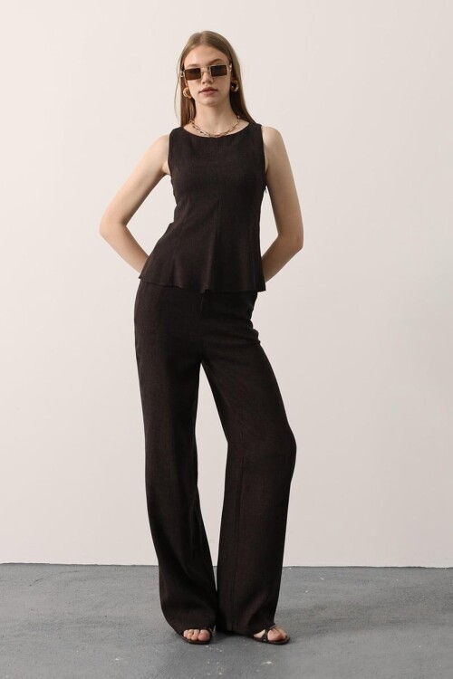 Sıfır Kol Yandan Fermuarlı Bluz Ve Palazzo Pantolon