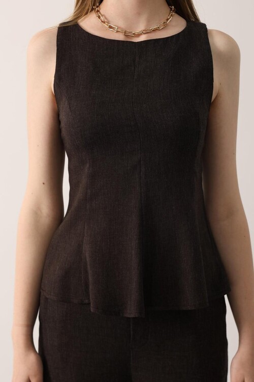 Sıfır Kol Yandan Fermuarlı Bluz Ve Palazzo Pantolon