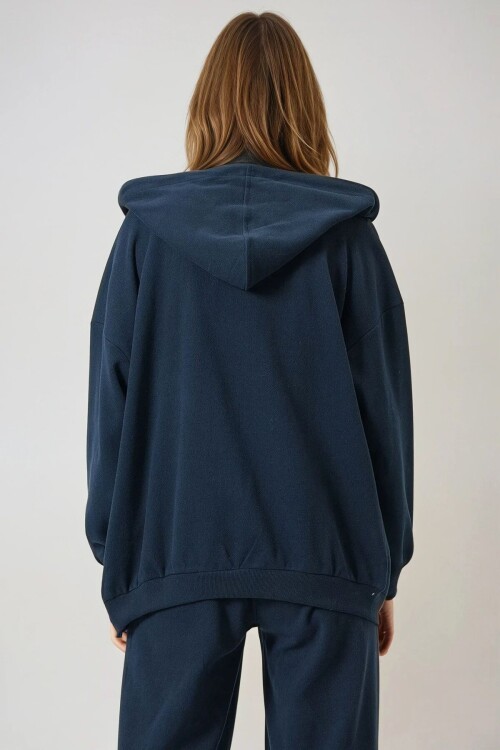 Çift Cepli Fermuar Kapamalı Kapüşonlu Hırka