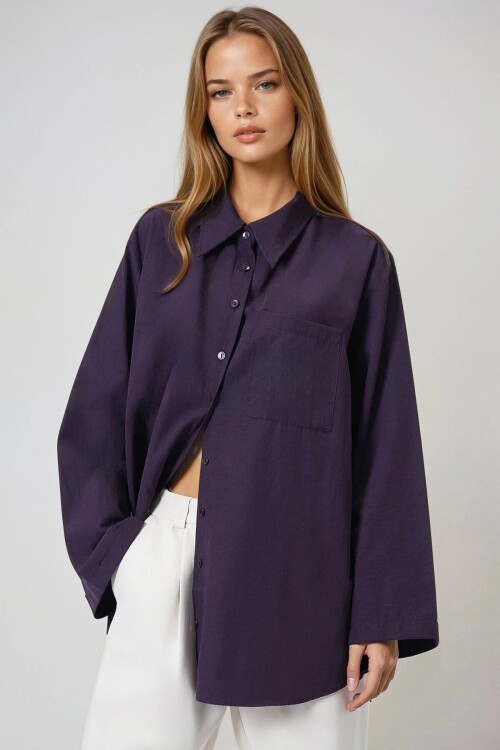 Mor Tek Cepli İspanyol Kol Oversize Gömlek
