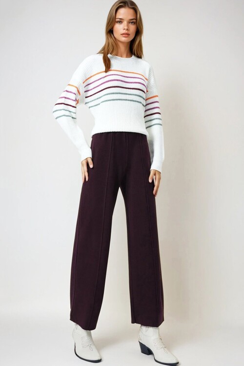 Mürdüm Beli Lastikli Cepsiz Palazzo Pantolon