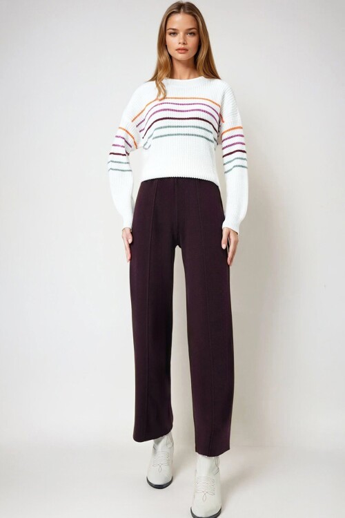 Mürdüm Beli Lastikli Cepsiz Palazzo Pantolon